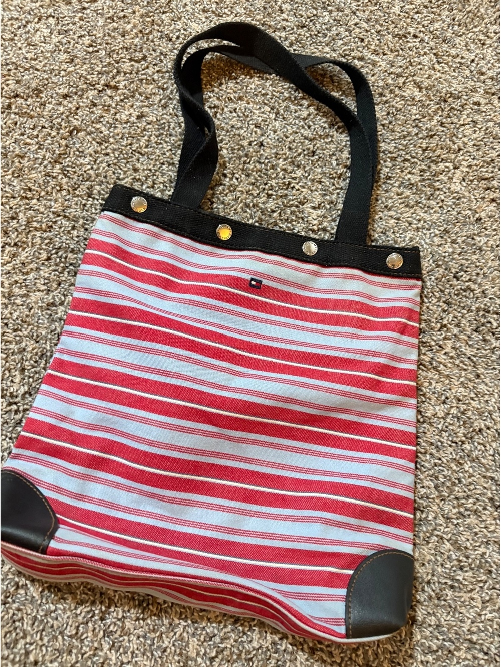 Vintage Y2K Tommy Hilfiger Americana Striped Canvas Tote Bag Red White Blue